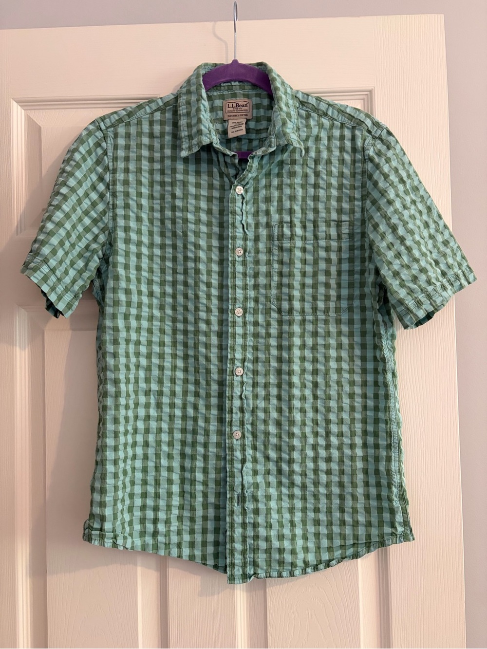 L.L. Bean Men's Green Plaid Short-Sleeve Button-Down Shirt